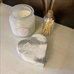 Marble heart home decor candle matches glass
